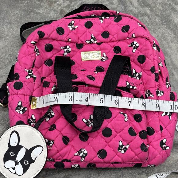 Betsey Johnson French Bulldog Boston Terrier Dog Hot Pink Polka Dot Backpack - Picture 10 of 10